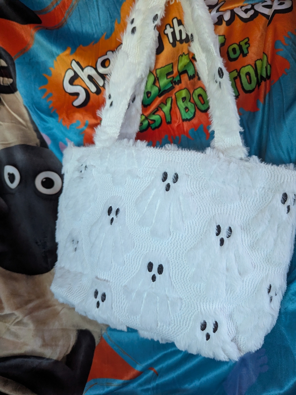 White Ghost Faux-Fur Tote Bag - Women Halloween ghost tote bag world market